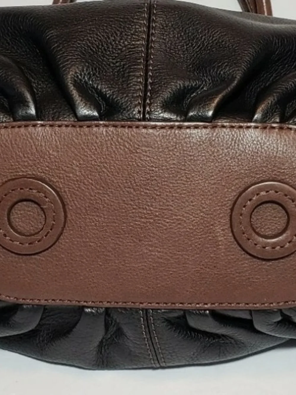 Brighton Black Leather Bag with Brown Leather Medallion and Silver Emblem